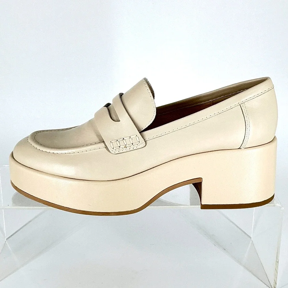 Dolce Vita Size 8.5 Ivory Leather Platform‎ Penny Loafers NEW Chunky Yanni $150